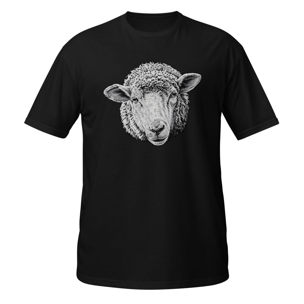 Black-and-white sheep portrait with a canvas look