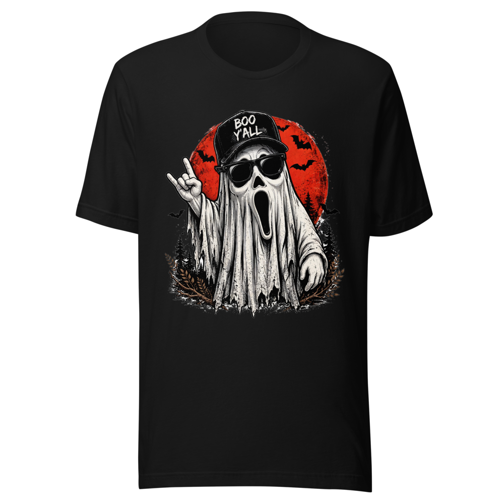 Boo Y'All Ghost Rock On Halloween Tee