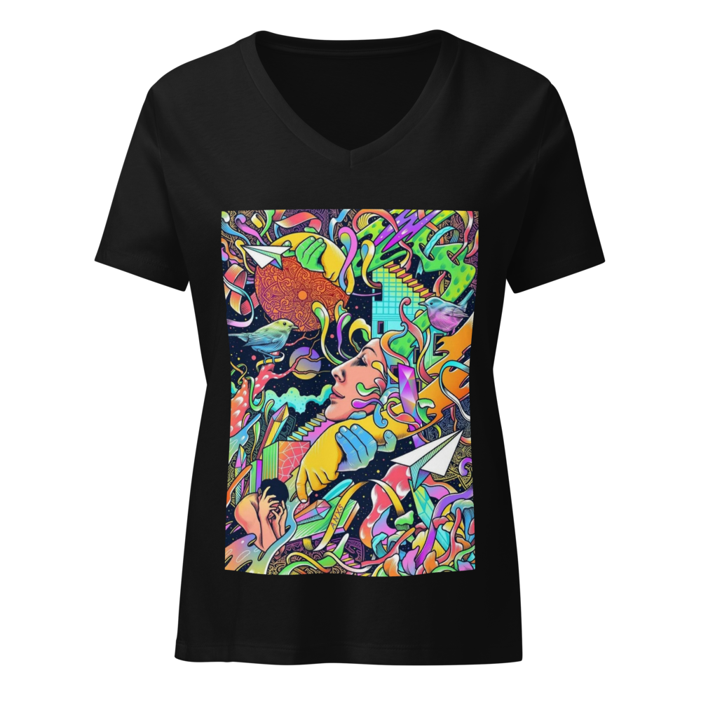 Women's Relaxed V-Neck T-Shirt | Colorful Surreal 