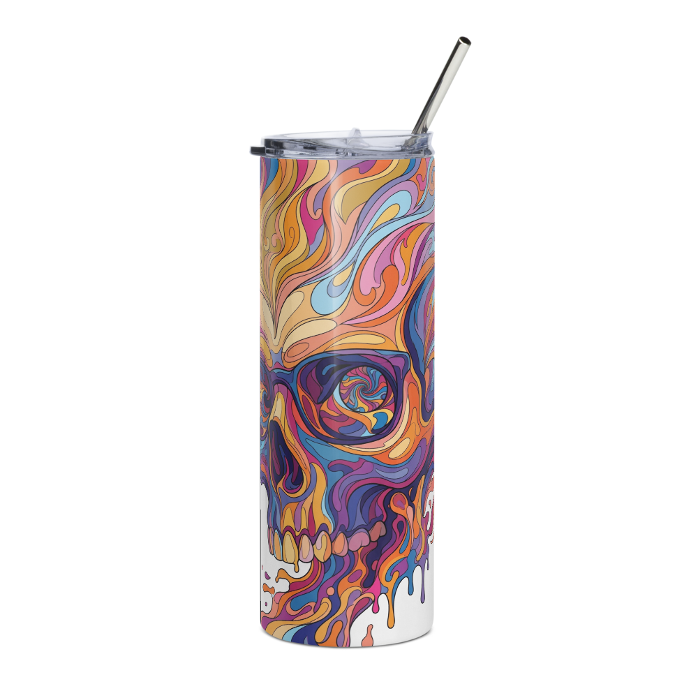 Psychedelic Skull Stainless Steel Tumbler with Str