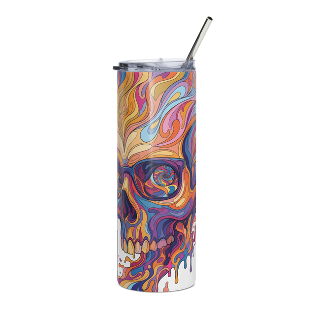 Psychedelic Skull Stainless Steel Tumbler with Str
