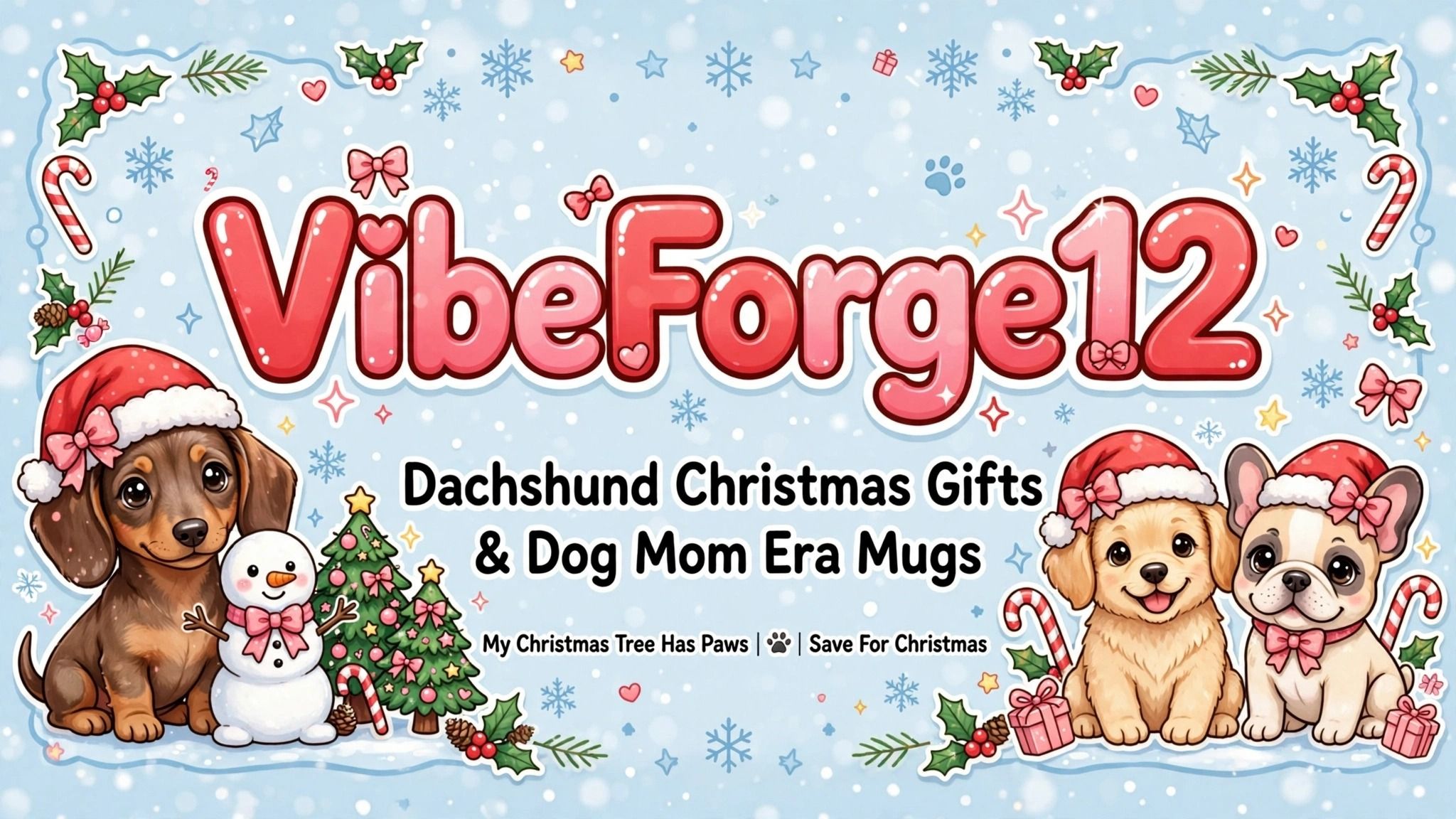 VibeForge12 - Dachshund Christmas Gifts & Dog Mom Era Mugs | My Christmas Tree Has Paws hero banner